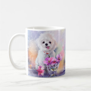 Blomvita valpar och blommor i vas kaffemugg