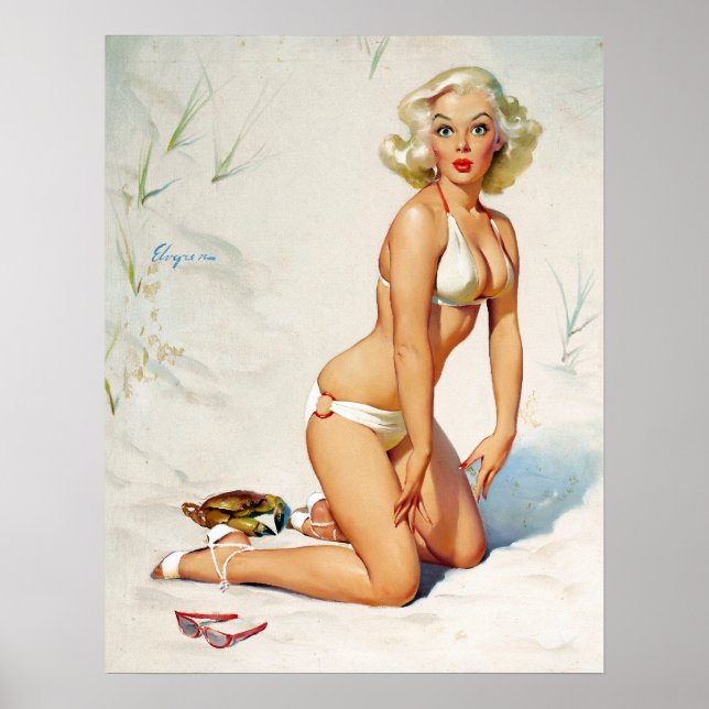 Blona på Sand Pin Up Poster (Framsidan)