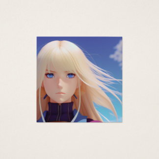 Blond Animeflicks Porträtt Blå Ögon Vind Blåser Fyrkantigt Visitkort