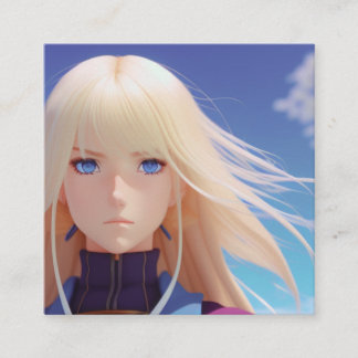 Blond Animeflicks Porträtt Blå Ögon Vind Blåser Lojalitetskort