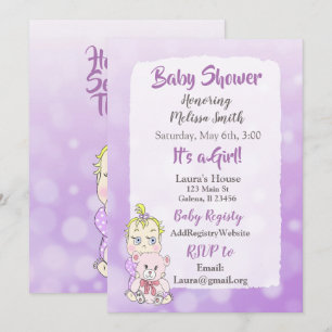 Blond babyflicka med teddybjörn Baby showier Inbjudningar