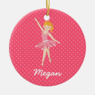 Blond Ballerina med rosa polka dots Julgransprydnad Keramik