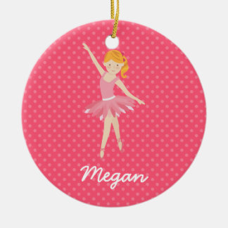 Blond Ballerina med rosa polka dots Julgransprydnad Keramik