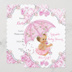 Blond Bebis Bebisdag Pink Parasoll Flickor Blommor Inbjudningar