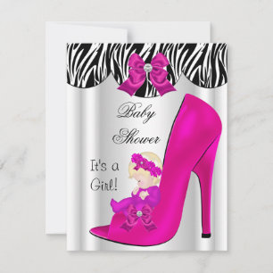 Blond Bebis Dopp Tjej Rosa Bebis Skor Lila Inbjudningar