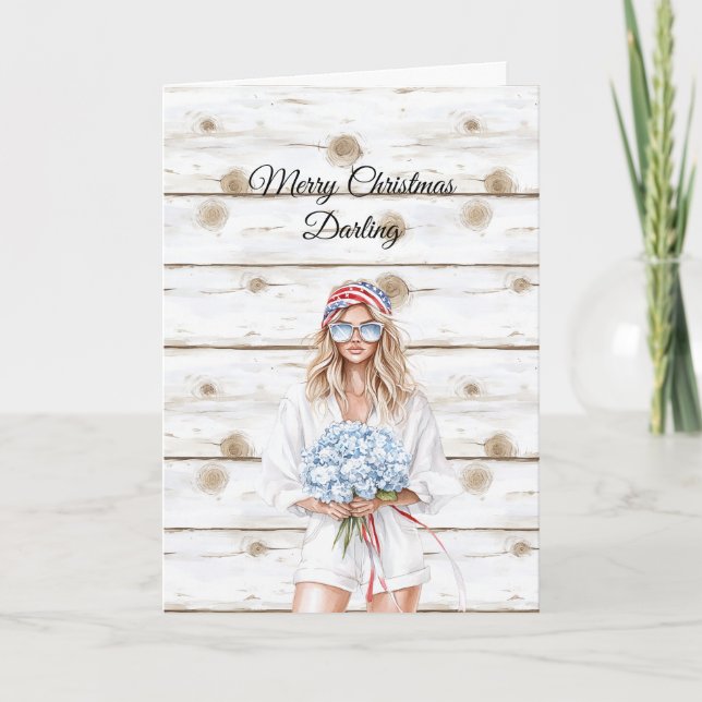 Blond Blue Flowers Christmas Kort (Framsida)
