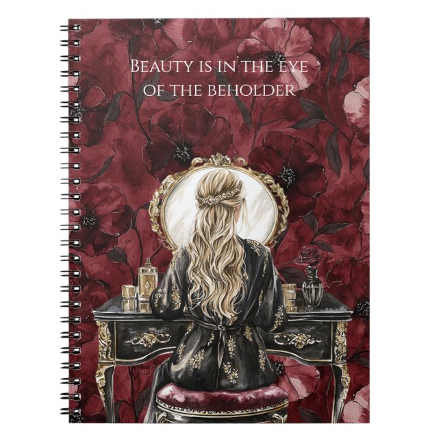 Blond Boudoir Burgunder Blommig Anteckningsbok (Framsidan)