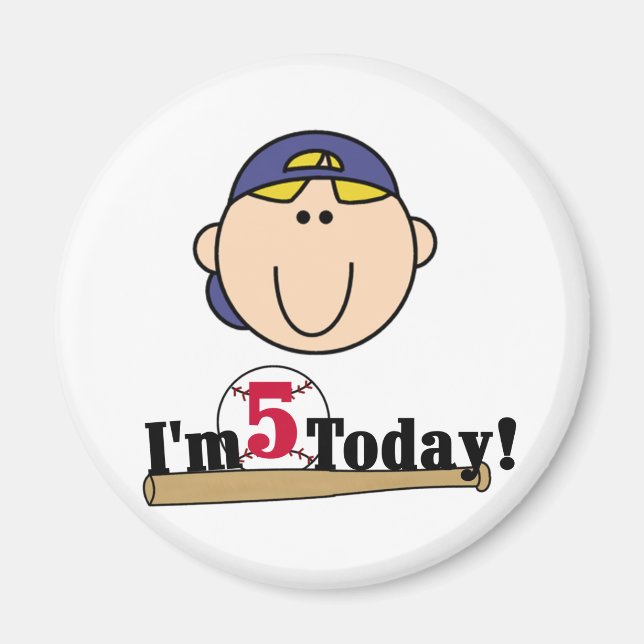 Blond Boy Baseball 5:e födelsedagen Magnet (Framsidan)