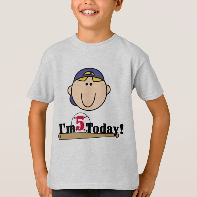 Blond Boy Baseball 5:e födelsedagen Tee Shirt (Framsida)