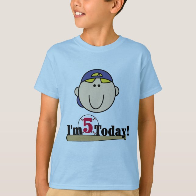 Blond Boy Baseball 5:e födelsedagen Tee Shirt (Framsida)