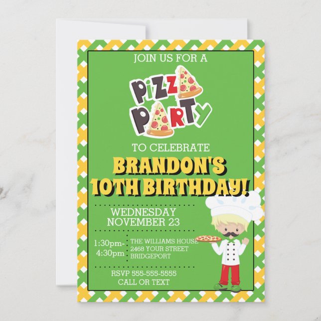Blond Boy Pizza Party Birthday-inbjudan Inbjudningar (Framsida)