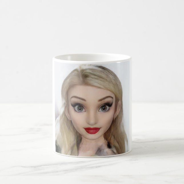 Blond cartoon doll red lipstick kaffemugg (Center)