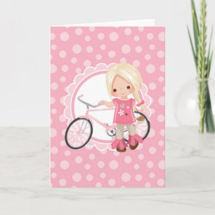 Blond cykelflicka - rosa vit kort