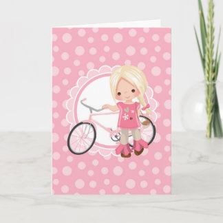 Blond cykelflicka - rosa vit kort