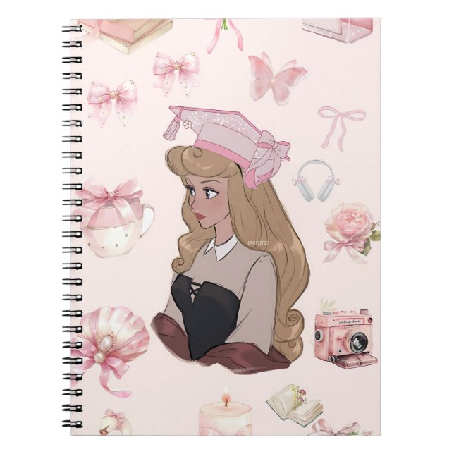 Blond examenstudent i rosa – Whimsical digital kon Anteckningsbok (Framsidan)