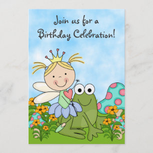 Blond Fairy Princess och Frog Birthday Inbjudan