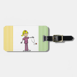 Blond Female Stick figur Nurse Bagagebricka