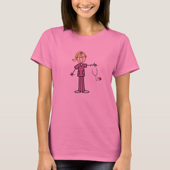 Blond Female Stick figur Nurse T-shirts (Framsida)