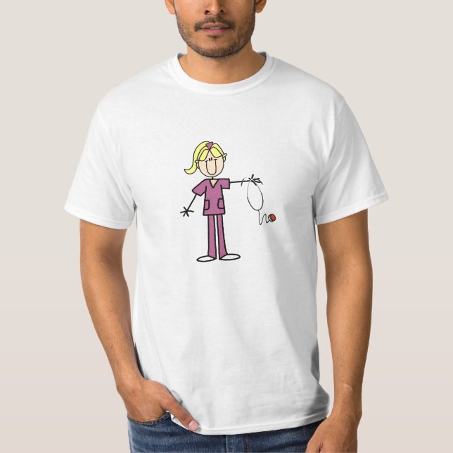 Blond Female Stick figur Nurse T-shirts (Framsida)
