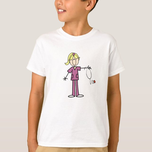 Blond Female Stick figur Nurse T-shirts (Framsida)