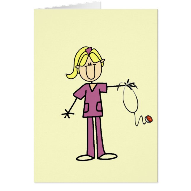 Blond Female Stick figur Nurse T-shirts Hälsningskort (Framsidan)