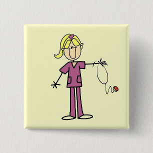 Blond Female Stick figur Nurse T-shirts Knapp