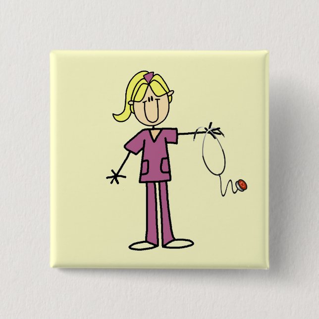 Blond Female Stick figur Nurse T-shirts Knapp (Framsida)