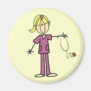 Blond Female Stick figur Nurse T-shirts Magnet