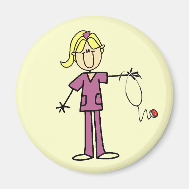 Blond Female Stick figur Nurse T-shirts Magnet (Framsidan)