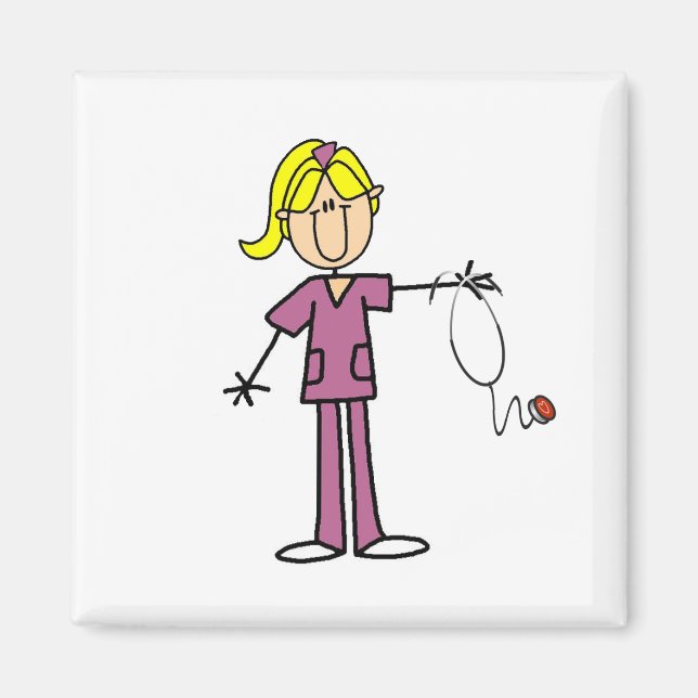 Blond Female Stick figur Nurse T-shirts Magnet (Framsidan)