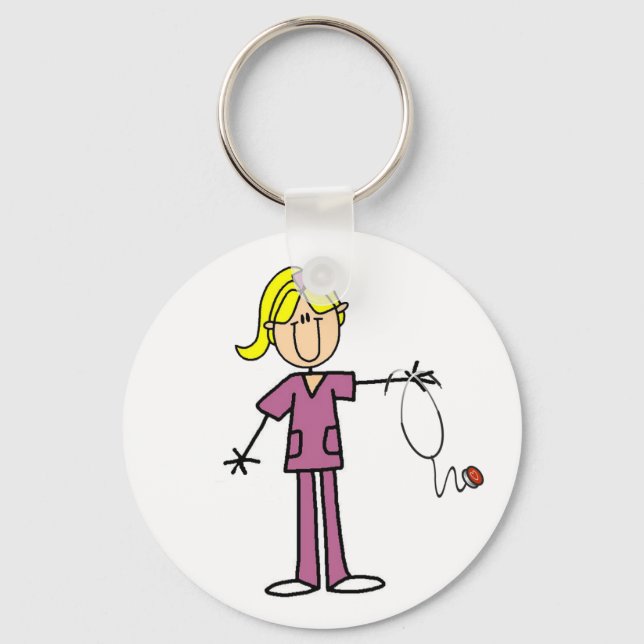 Blond Female Stick figur Nurse T-shirts Nyckelring (Framsida)