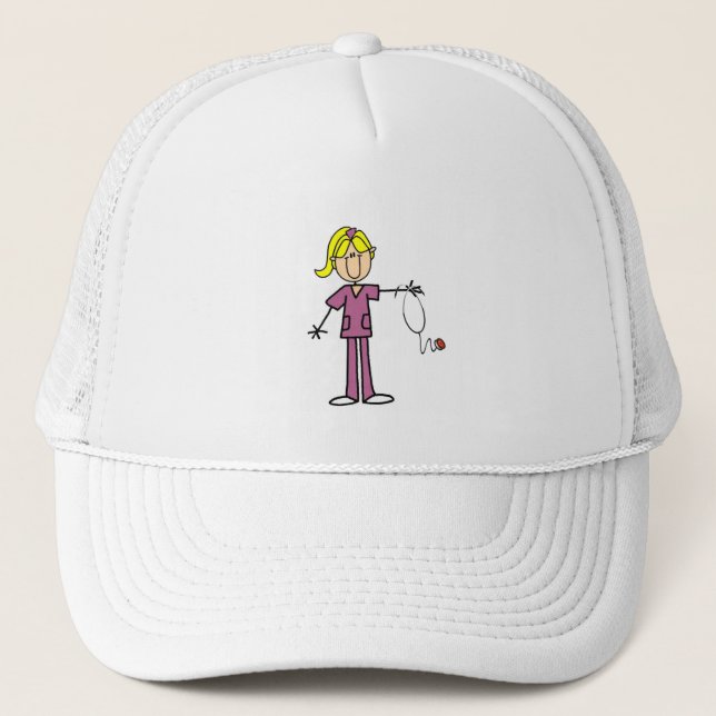 Blond Female Stick figur Nurse T-shirts Truckerkeps (Framsida)