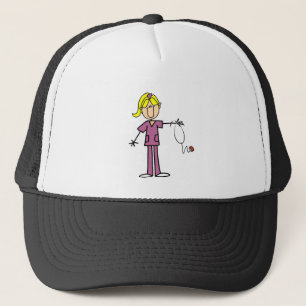 Blond Female Stick figur Nurse T-shirts Truckerkeps