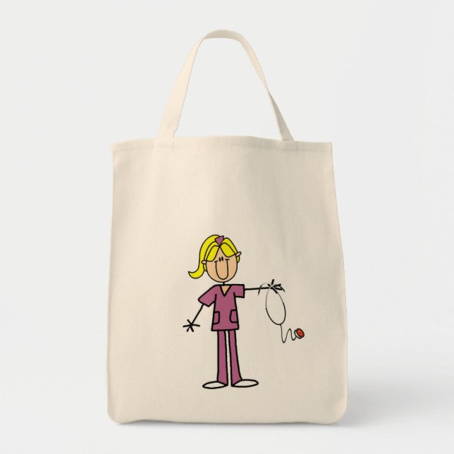 Blond Female Stick figur Nurse T-shirts Tygkasse (Framsidan)