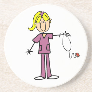Blond Female Stick figur Nurse T-shirts Underlägg