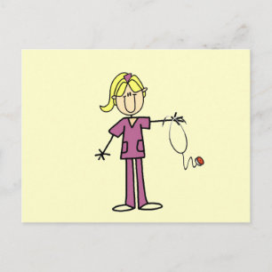 Blond Female Stick figur Nurse T-shirts Vykort