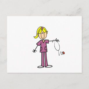 Blond Female Stick figur Nurse Vykort