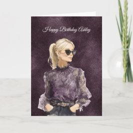 Blond Female Sunglasses Purple Blouse Birthday Kort