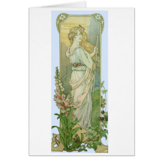 Blond flicka med blommor i henne hår hälsningskort