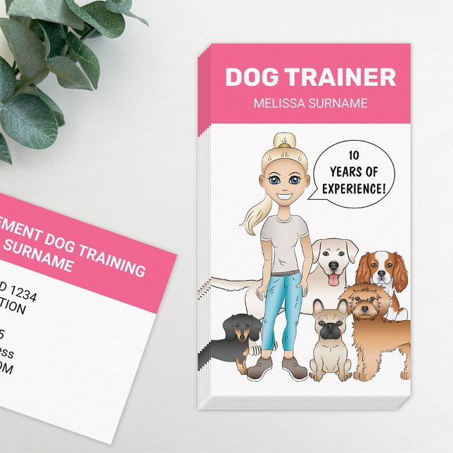 Blond Flicka Och Hundar Personlig Hundtränare Visitkort (Cute, girly and fun business card design for people working in dog related jobs.)