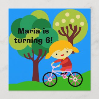 Blond flicka på cykelfödelsedaginbjudan inbjudningar