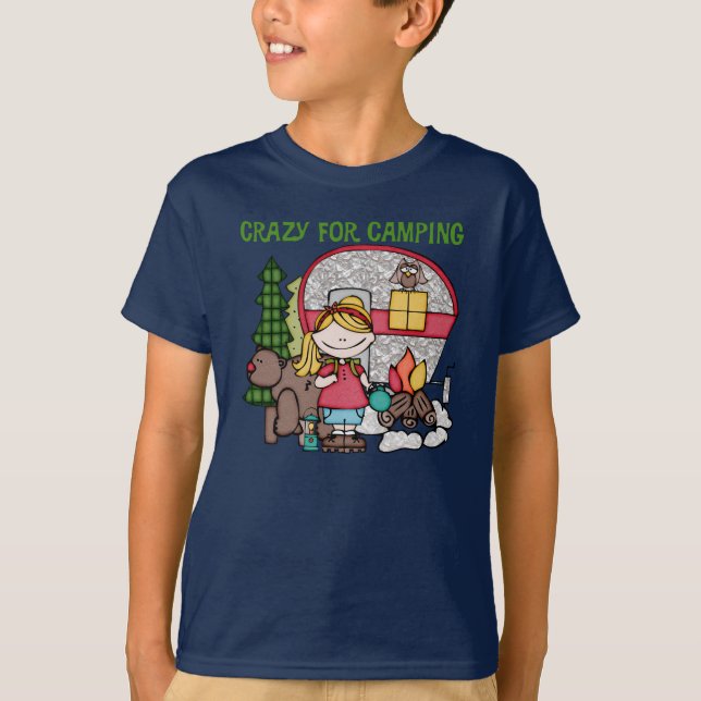 Blond flicka som är galen för att campa t shirt (Framsida)