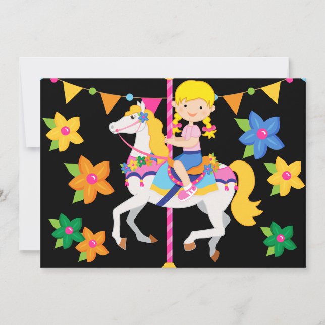 Blond Girl Carousel Birthday 5x7 Inbjudan (Framsida)