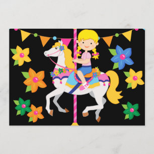 Blond Girl Carousel Birthday 5x7 Inbjudan