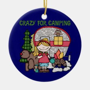 Blond Girl Crazy for Camping Julgransprydnad Keramik