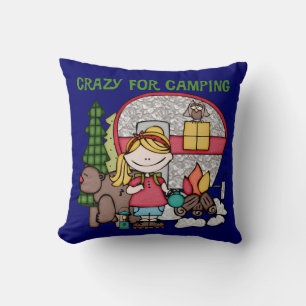 Blond Girl Crazy for Camping Kudde