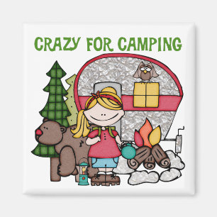 Blond Girl Crazy for Camping Magnet