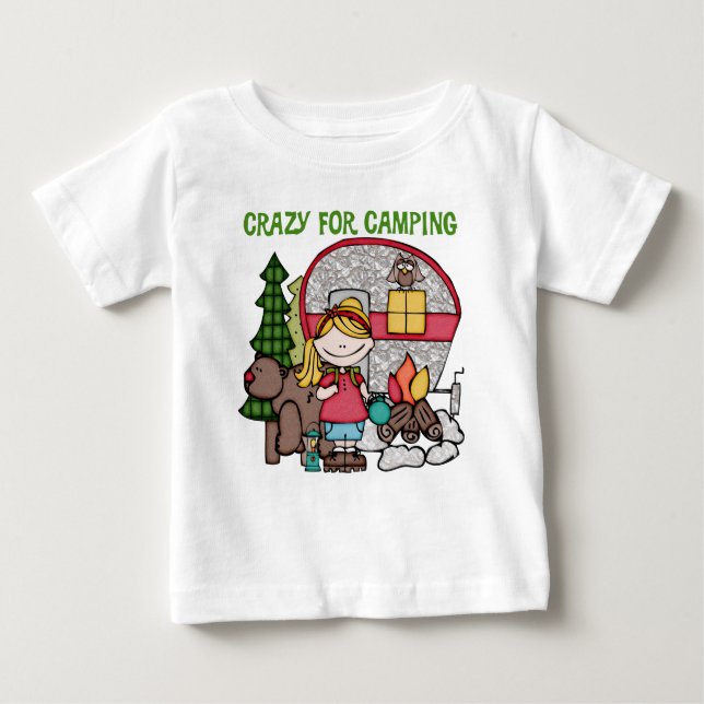 Blond Girl Crazy for Camping T Shirt (Framsida)