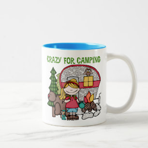 Blond Girl Crazy for Camping Två-Tonad Mugg