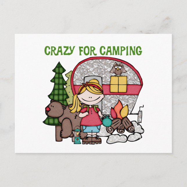 Blond Girl Crazy for Camping Vykort (Framsida)